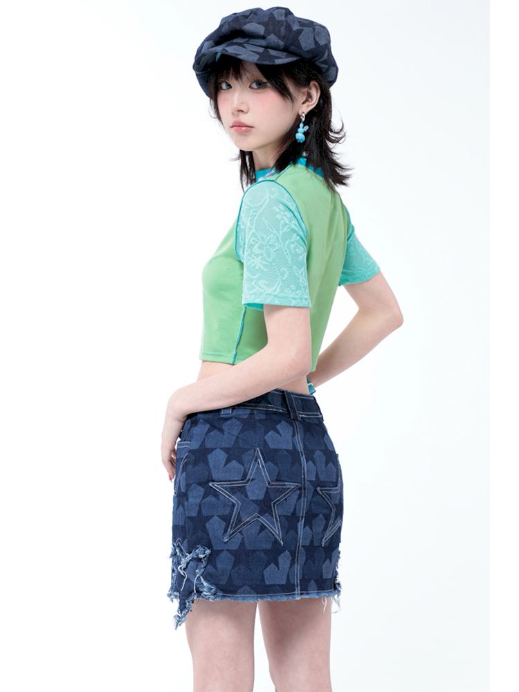 Dark Blue Star Denim Skirt