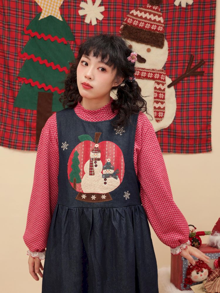 Christmas Tree Appliqued Denim Vest Skirt