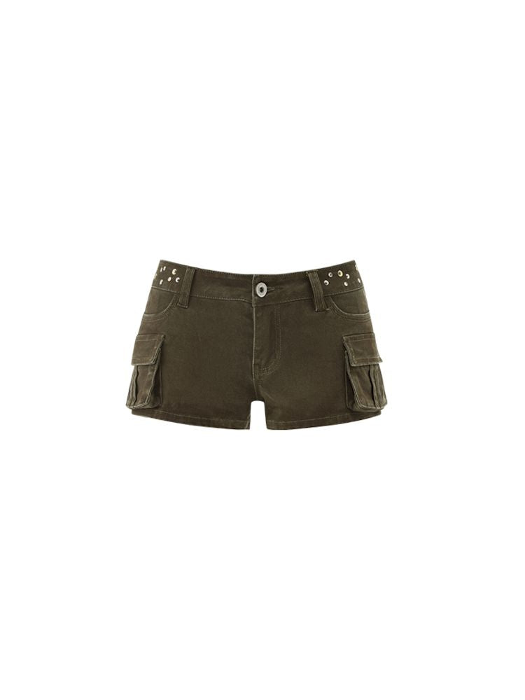 Studded Workwear Low Waisted Hipster Proportionate Shorts