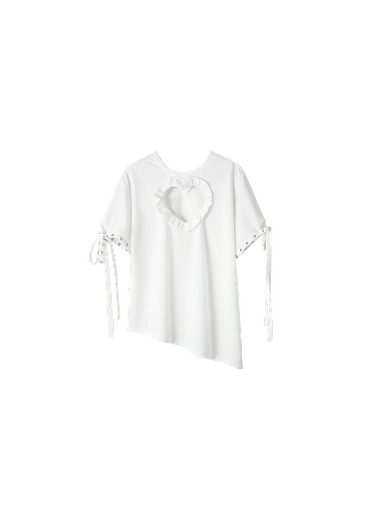 Chest hollow love short sleeve T-shirt