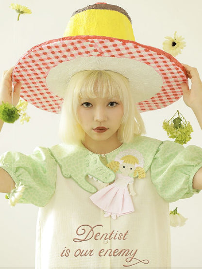 Lolita Embroidered Collar Fun Half Sleeve Shirt