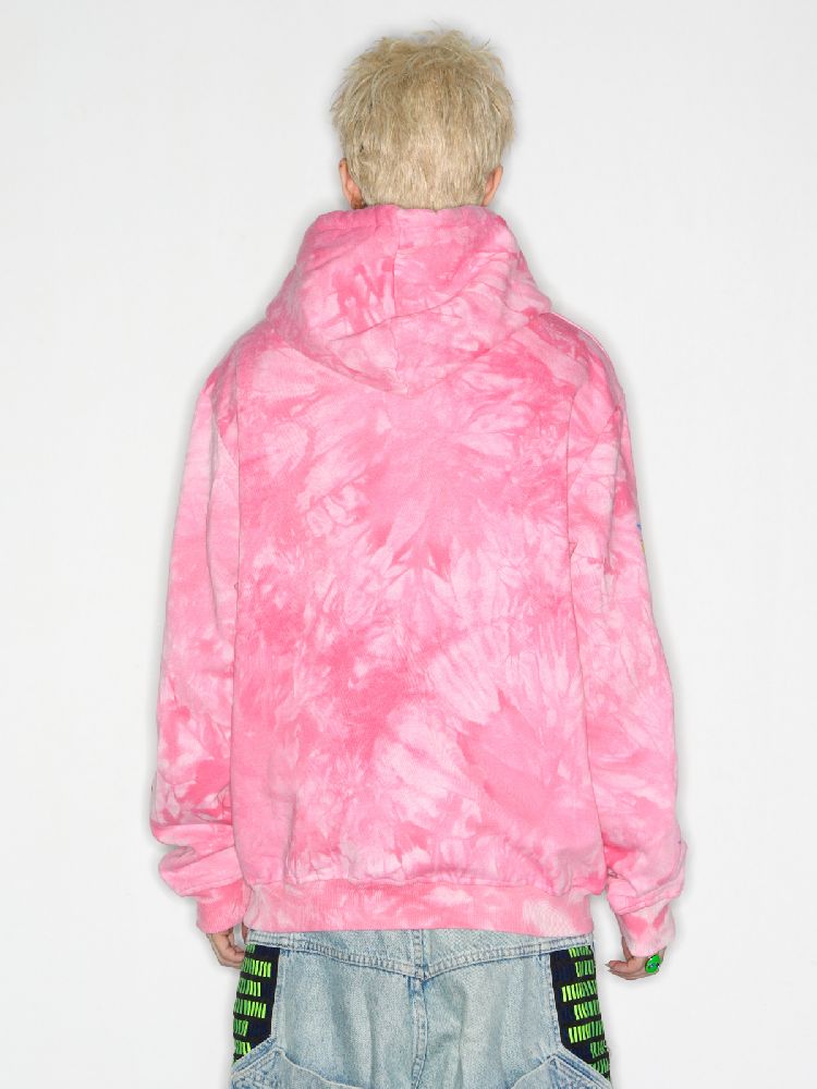 Smiley Pink Tie-Dye Hooded Sweatshirt