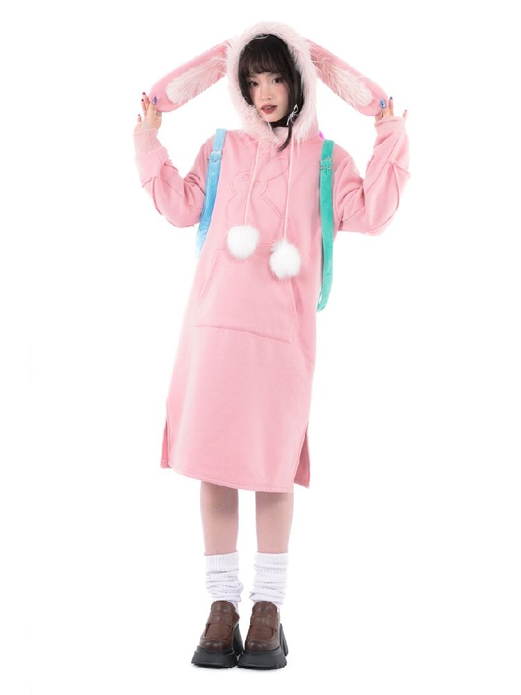 Rabbit Ears Hooded Sweatshirt Dress