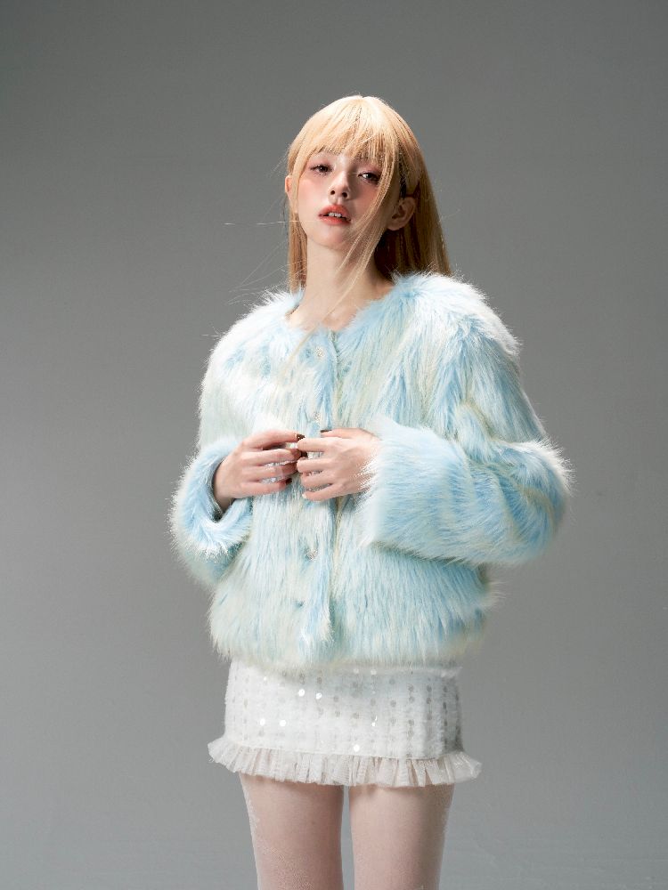 Blue Sweet Warm Fur Long Hair Outer