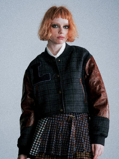 Checkered Patchwork Baseball Jacket