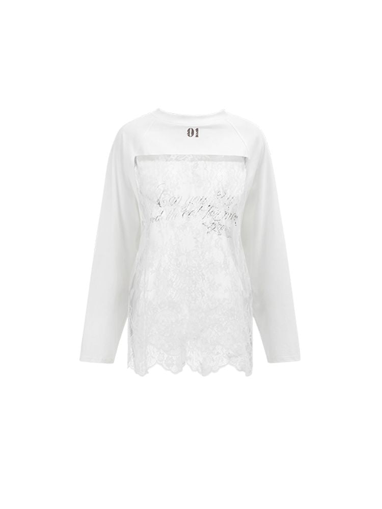 White Lace Plunger Sleeve T-Shirt