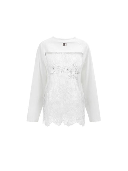 White Lace Plunger Sleeve T-Shirt