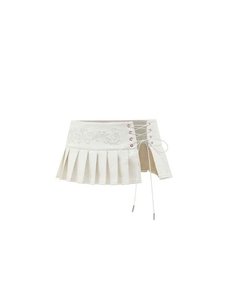 Short Leather Pleated Splicing Waistband