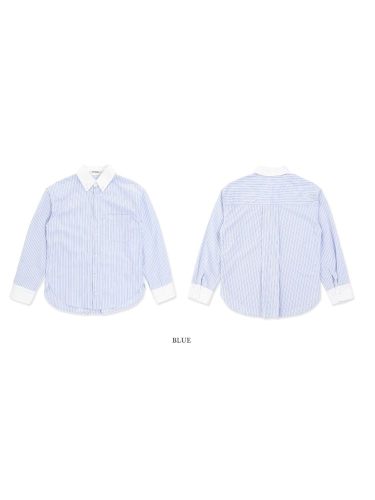 Stripe embroidery label long-sleeved shirt