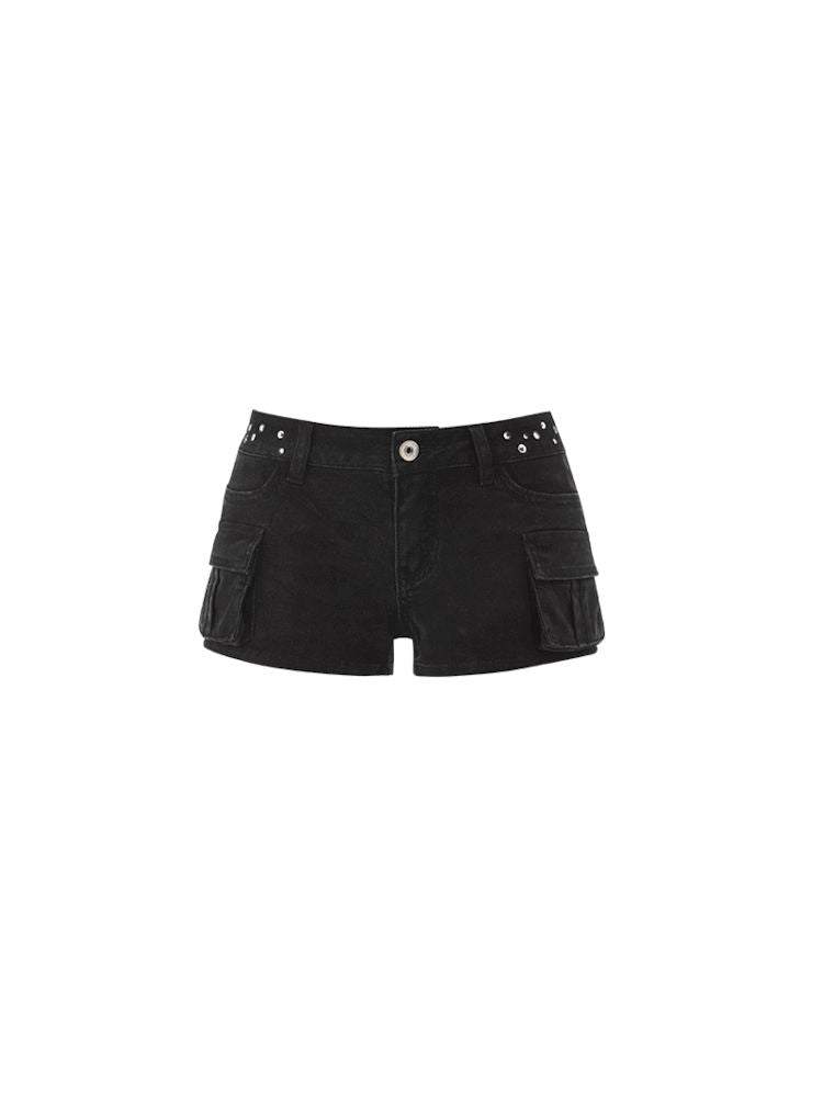 Studded Workwear Low Waisted Hipster Proportionate Shorts