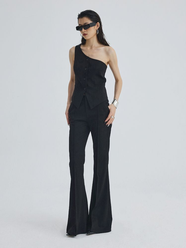 Mid Waist Slim Flared Western Trousers