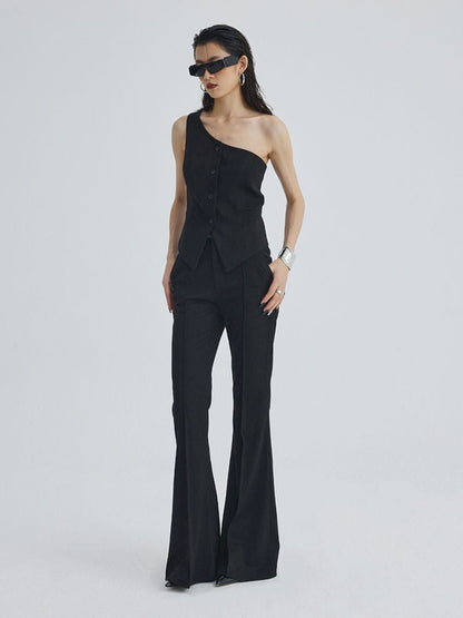 Mid Waist Slim Flared Western Trousers