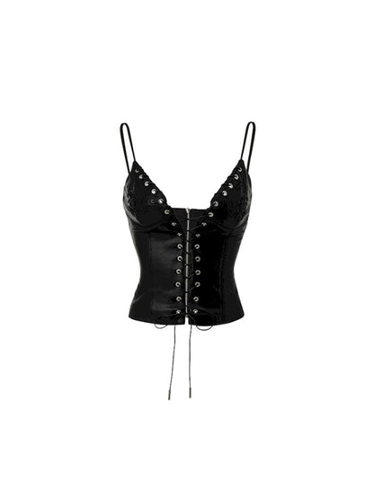 Lace up leather thin Shoulder Camisole Vest