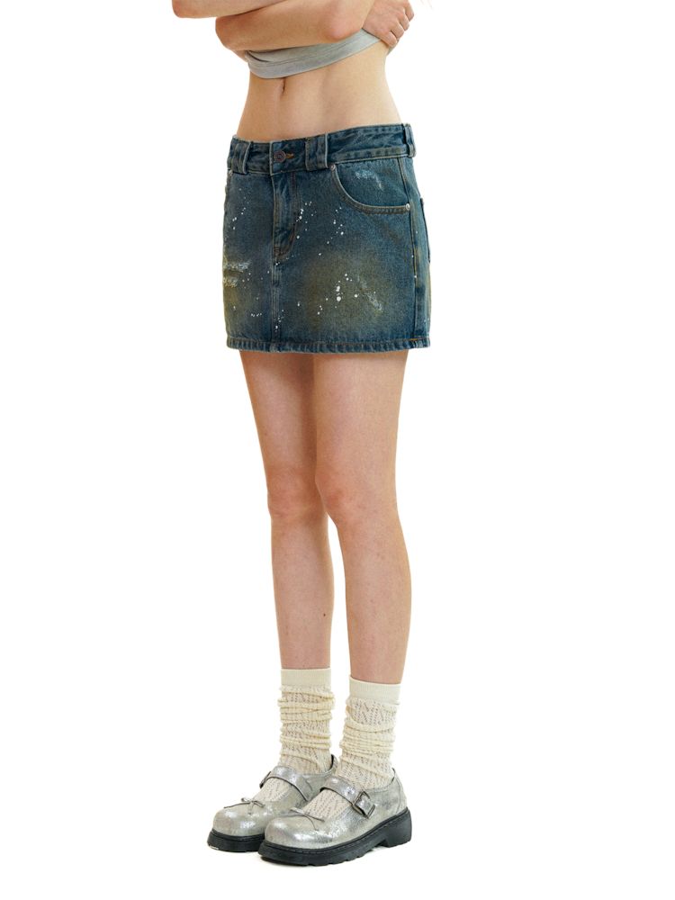 Heavy industry splash ink spray denim short skirt