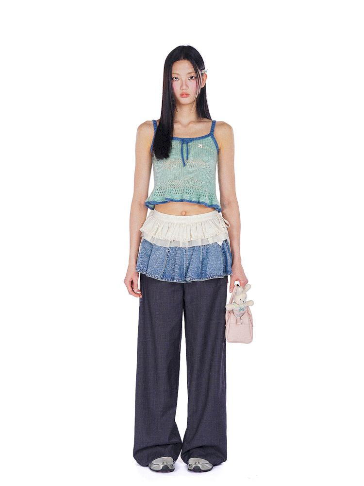 Ultra Short Fart Curtain Patchwork Denim Pants