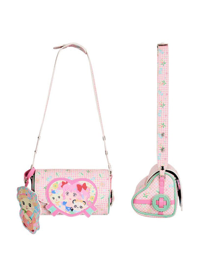 Pink Check Printed Heart Maiden Crossbody Bag