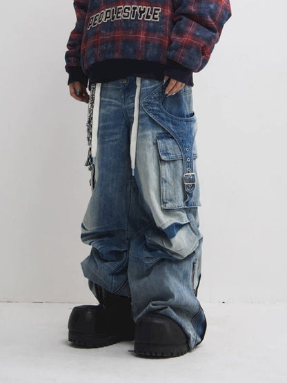 Pleated Wide Leg Jeans