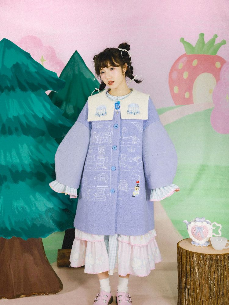 Dollhouse Embroidered Colorblocked Tweed Coat