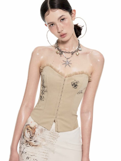 French Lace Fishbone Hook Button Corset