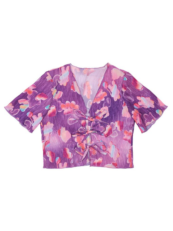 Island Vacation Ruffled Tied Short Sleeve Cardigan