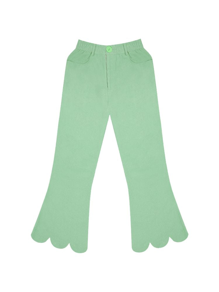 Simple Thin Solid Color Green Petal Flared Pants