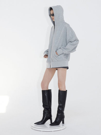 Loose Slouchy Gray oversize Zipper Hooded Sweatshirt