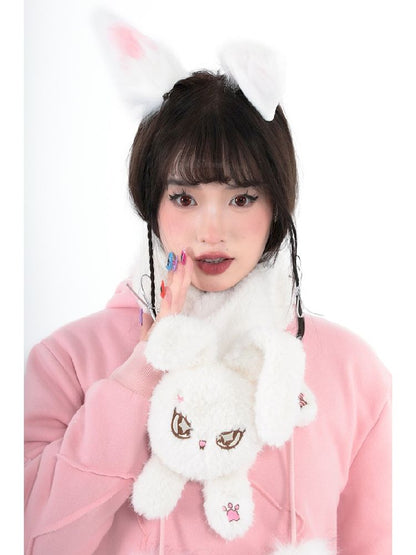 Warm Plush White Rabbit Doll Scarf