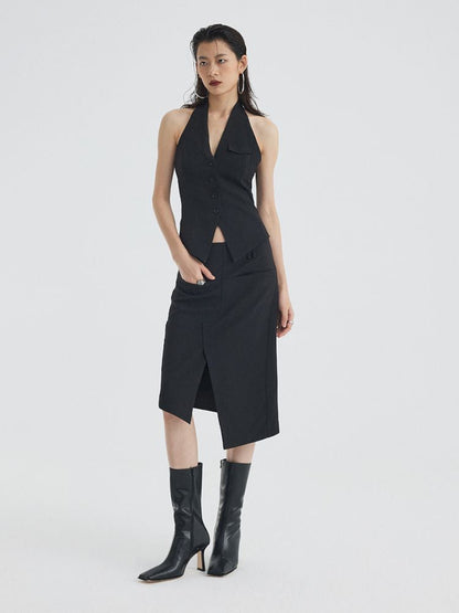 Asymmetric Slit Hem Suit