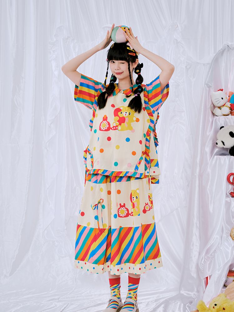 Rainbow Diary Printed Patchwork Half Skirt