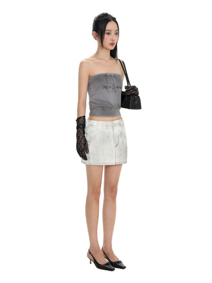 Dirty Hardware Tab Belt Denim Short Skirt