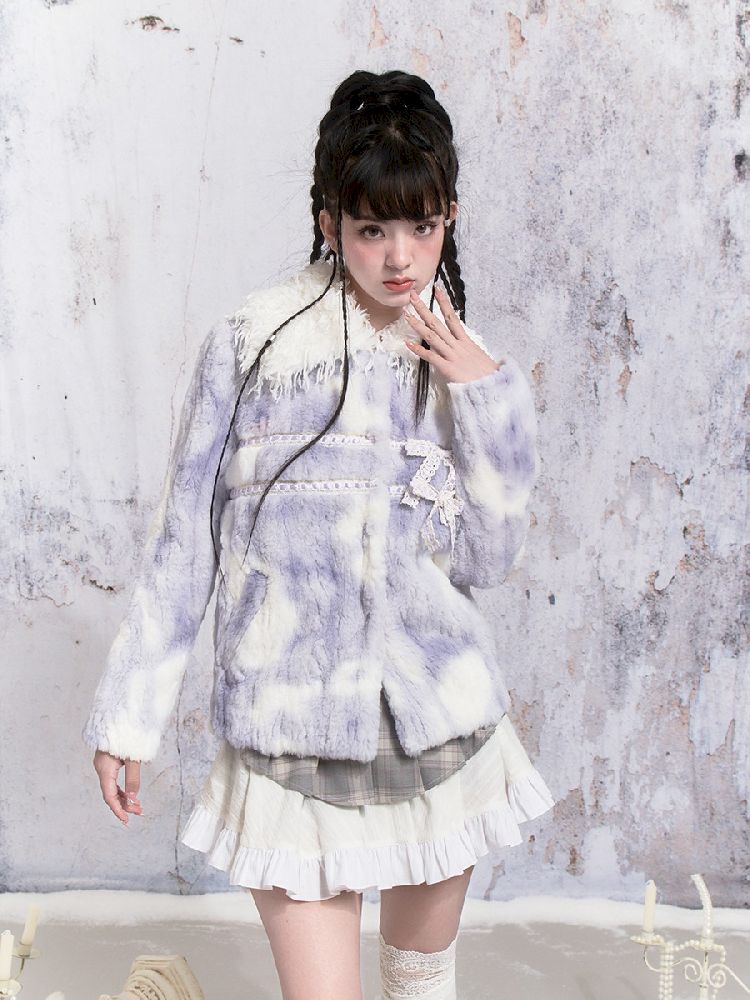 Tie-Dye Patchwork Rabbit Fur Coat