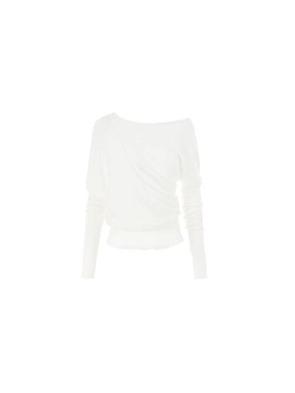 Slant Shoulder Asymmetric Knit Blouse