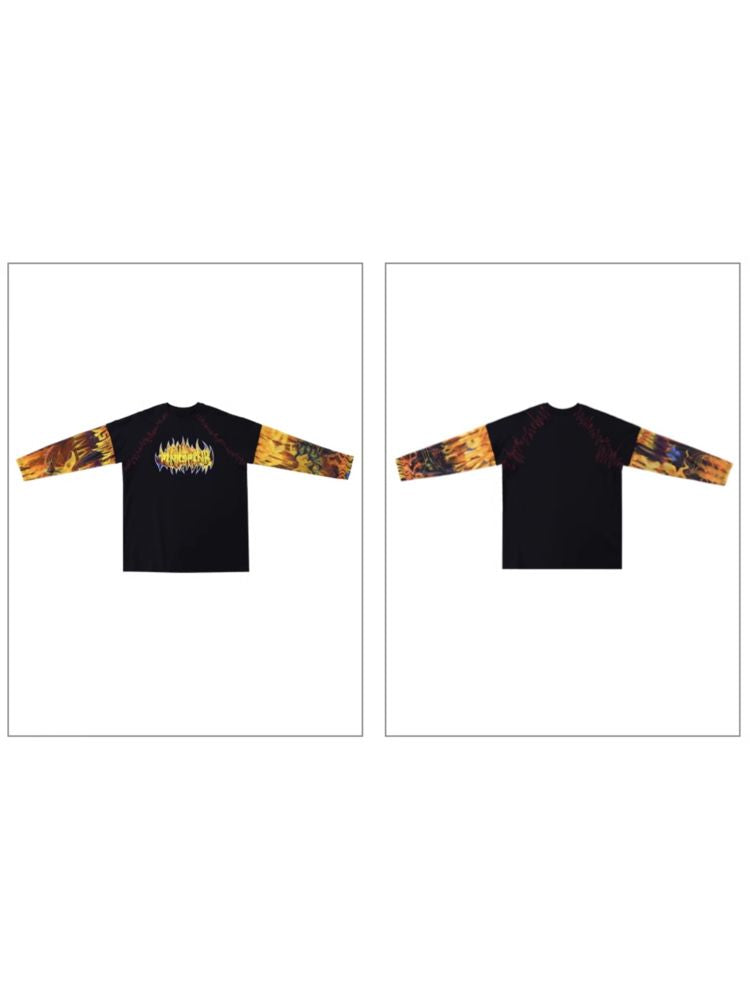 Flame Cat Concept Genderless Loose Street Patchwork Sleeve T