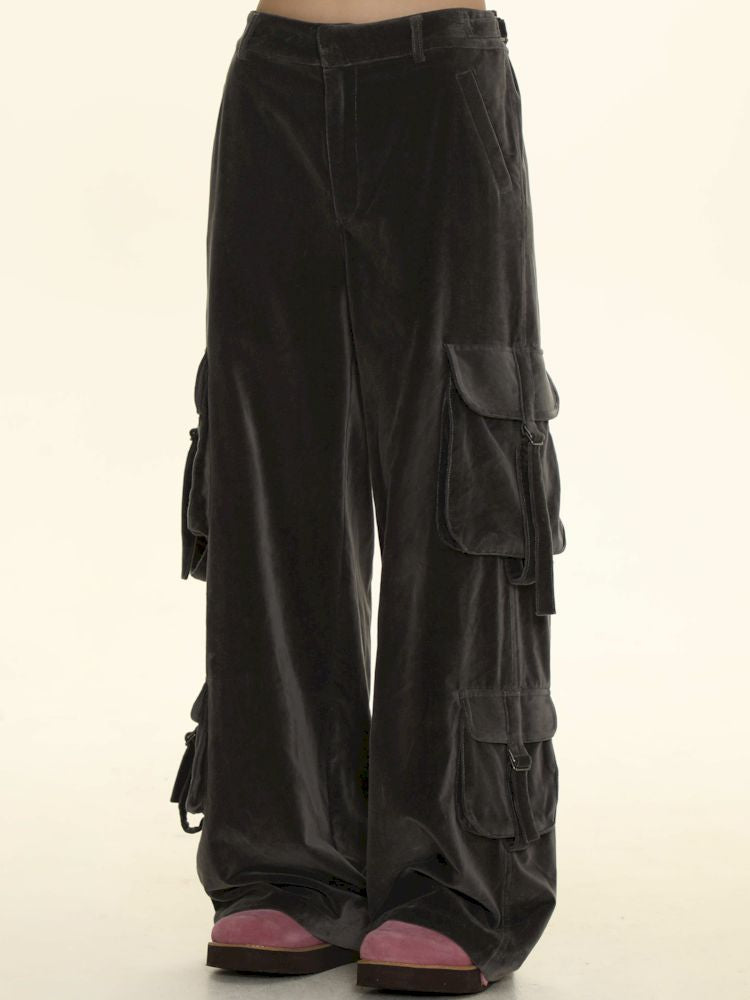 Adjustable pockets wide-leg loose thin pants