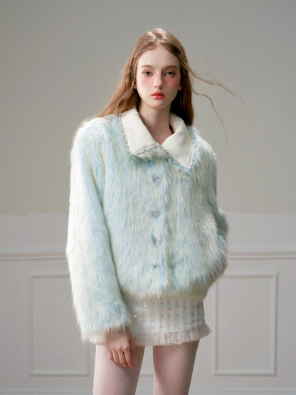 Blue Sweet Warm Fur Long Hair Outer