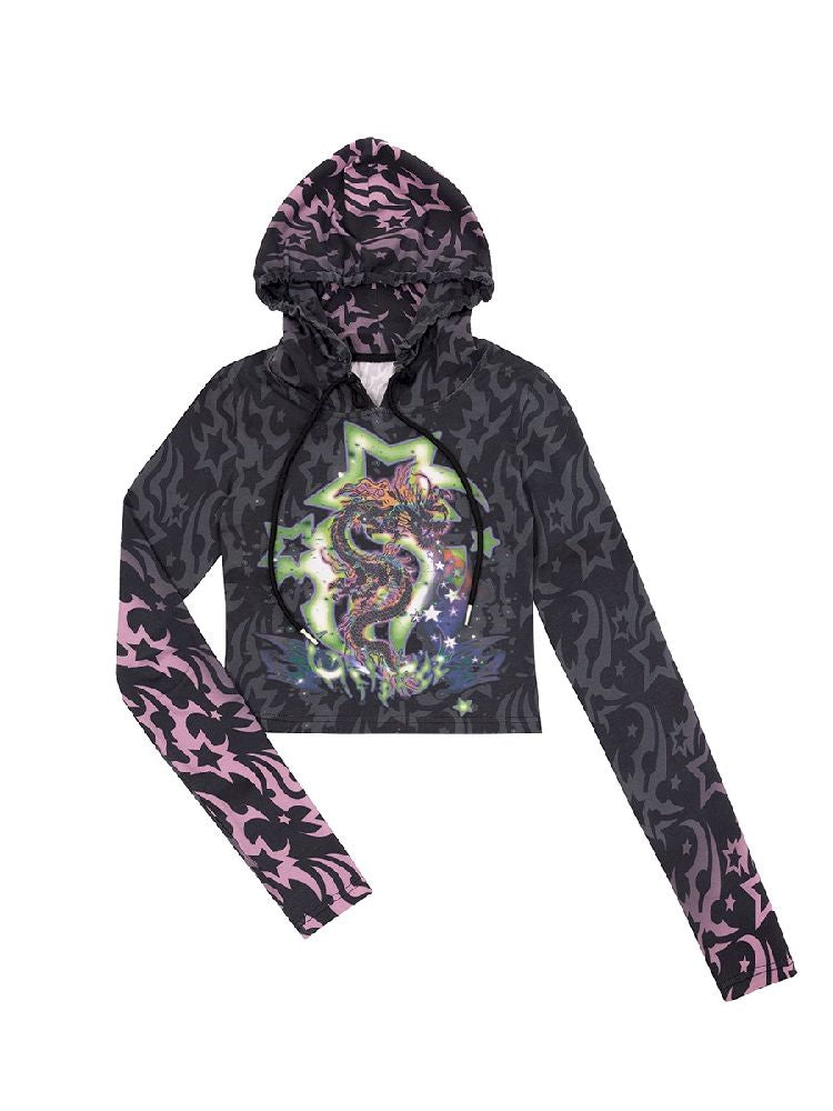 Dragon Print Short Sweatshirt