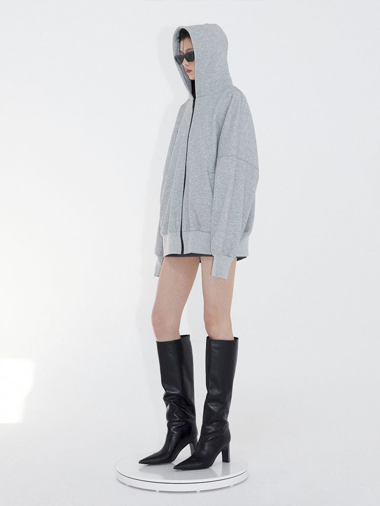 Loose Slouchy Gray oversize Zipper Hooded Sweatshirt