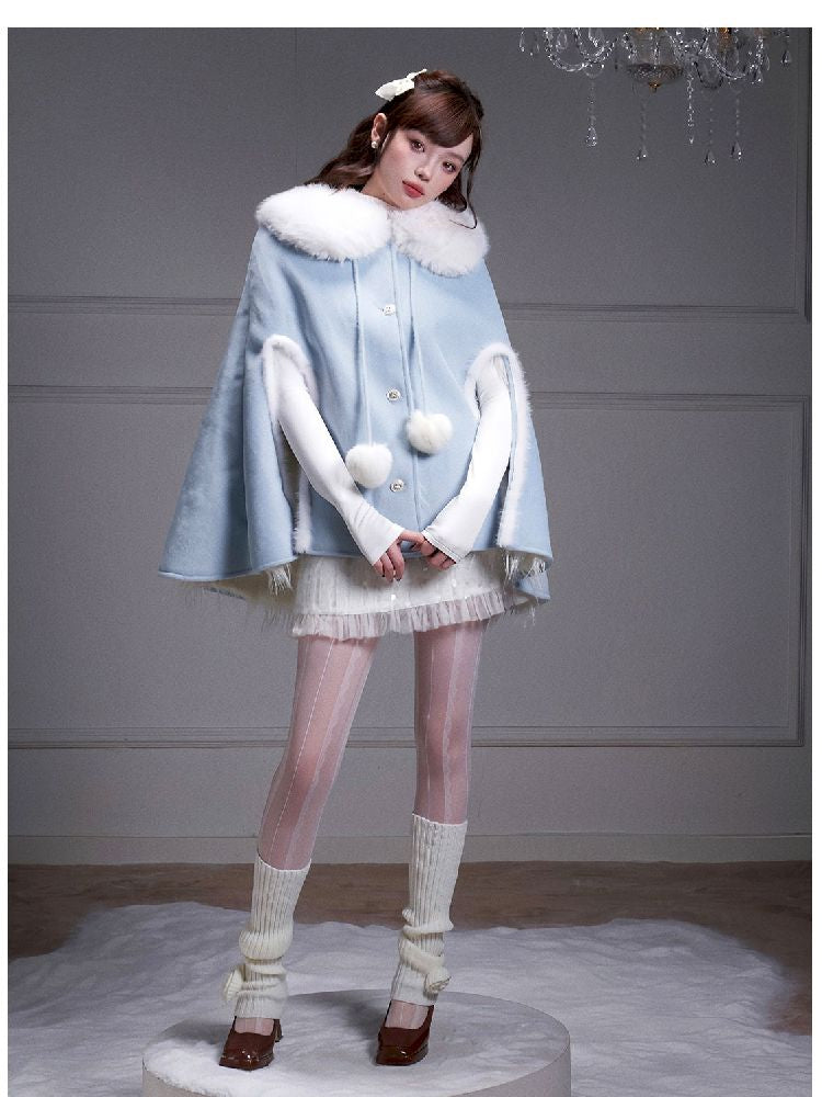 Globules patchwork fur shawl cape