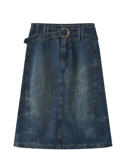 Old washed denim bustier thin A-line skirt