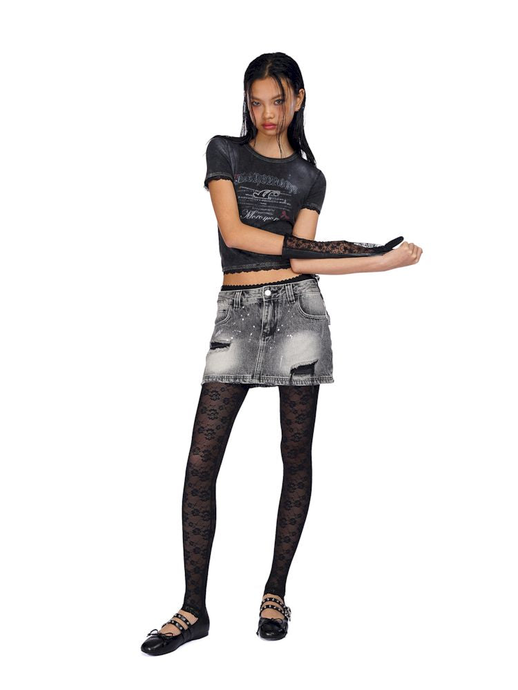 Lace Slim glitter short T-shirt