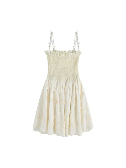 Cream Crystal Beaded Chain Pure Desire Halter Dress