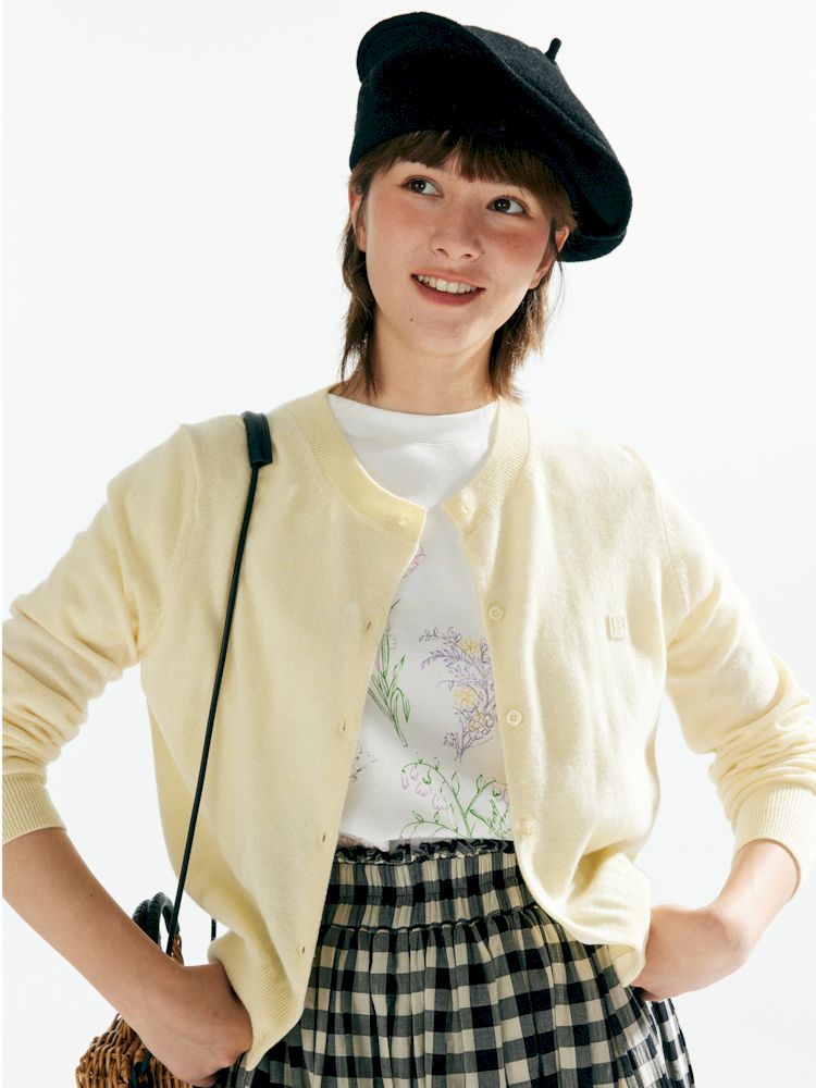 Letter Embroidery Crew Neck Cardigan