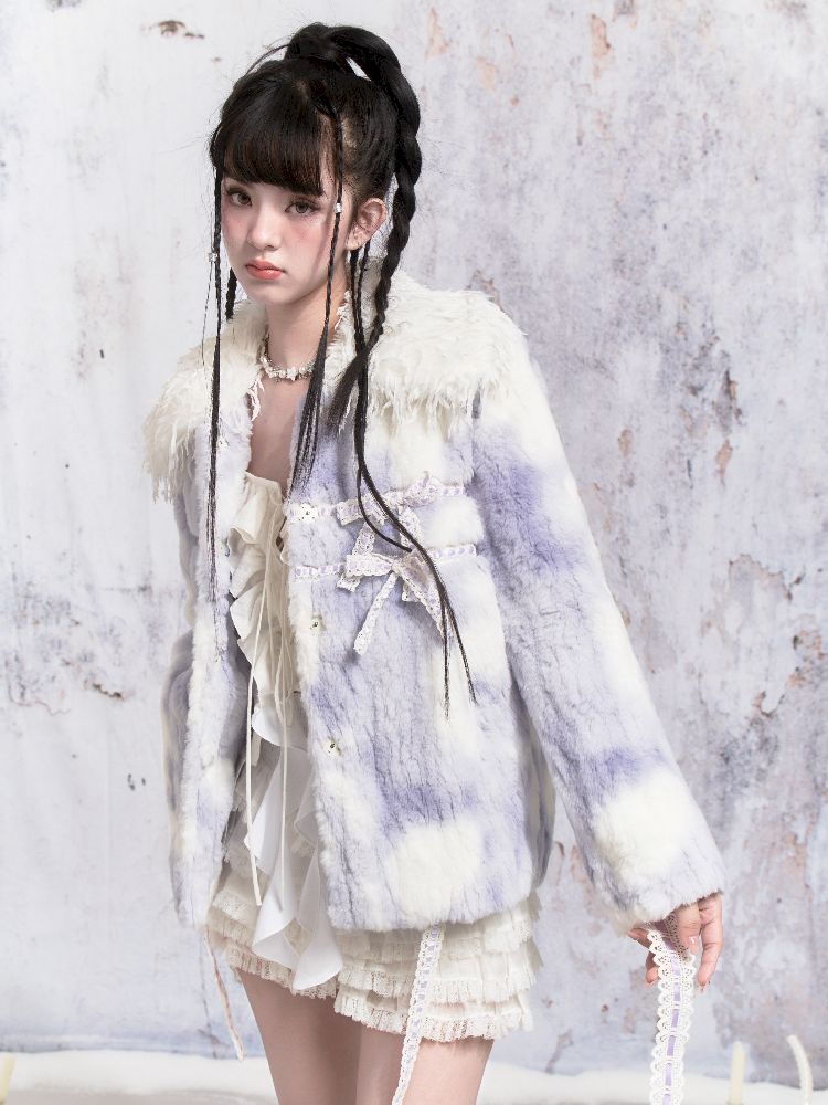 Tie-Dye Patchwork Rabbit Fur Coat