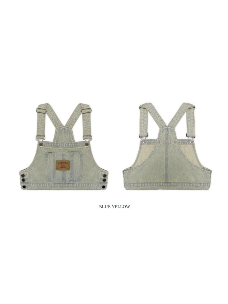 Cowhide Label Short Vest Sleeveless Denim Top