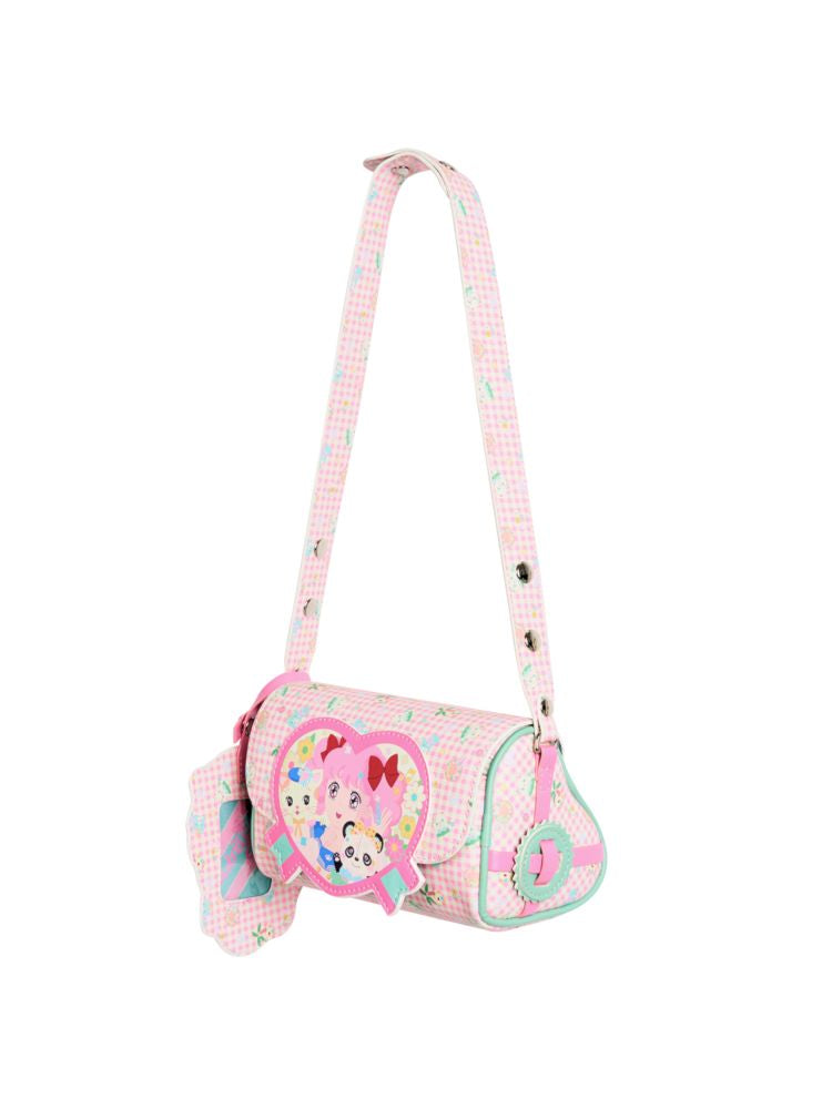 Pink Check Printed Heart Maiden Crossbody Bag