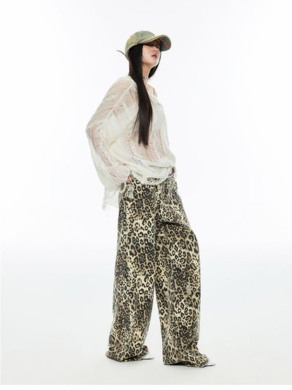 Leopard Print Canvas Wide Leg Pants