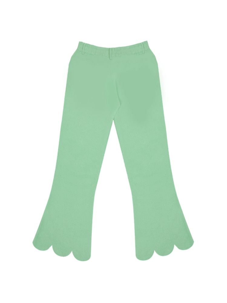 Simple Thin Solid Color Green Petal Flared Pants