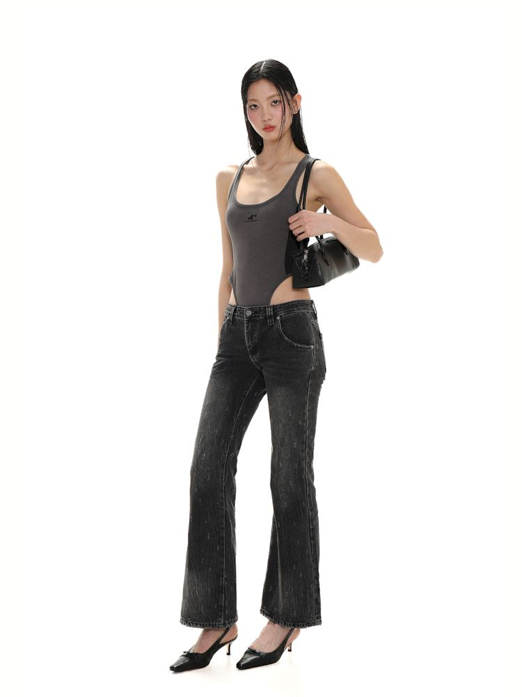 Slim low waist denim flare pants