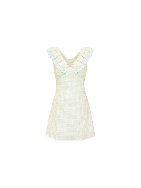 V-neck ruffled Slim Sleeveless Dress