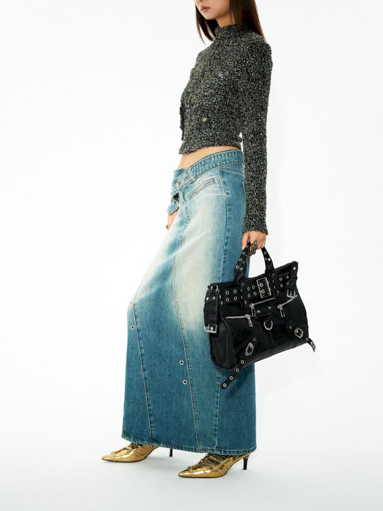 Washed denim slimming straight long half skirt